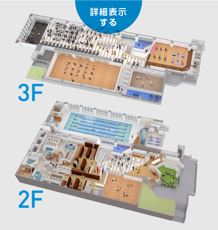 施設マップ「プールもジムもスパエリアもある超大型のスポーツクラブです」